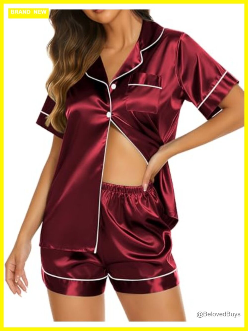 Satin Short Sleeve Button Down Pajama Set with Shorts